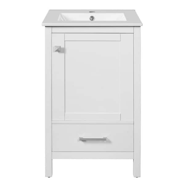 20 in. Freestanding White Bath Vanity with White Ceramic Top Unassembled