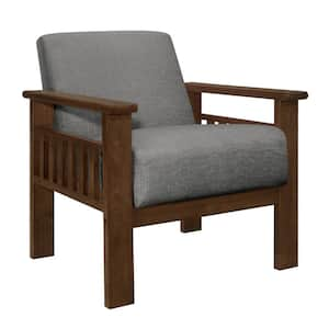 Gray and Brown Polyester Arm Chair with Storgae Arms