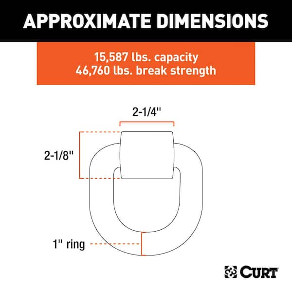CURT 3"x 3" Weld-On Tie-Down D-Ring (15,587 lbs., Raw Steel)