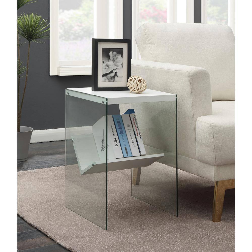 Elegant SoHo 17" White Wood and Glass End Table with Shelf