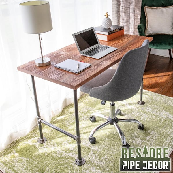 Solid Wood Office Desk with Industrial Pipe Legs, Sunset Cedar
