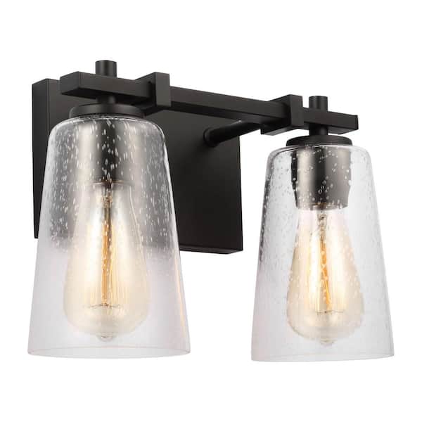 Generation Lighting Mercer 12.5 in. 2-Light Midnight Black Traditional Vanity Light with Clear Seeded Glass Shades