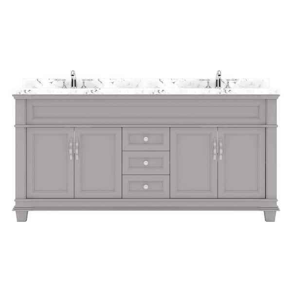 Virtu USA Victoria 72 in. W x 22 in. D x 36 in. H Double Sink Bath Vanity in Gray with Quartz Top