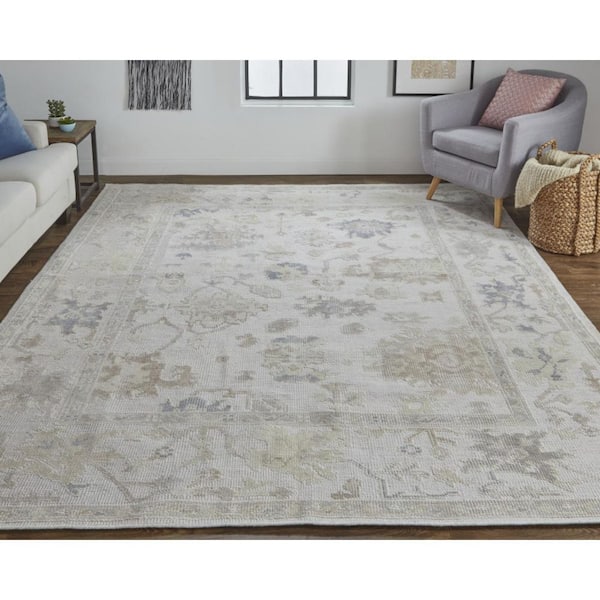 4 x 6 Tan, Ivory Floral Area Rug