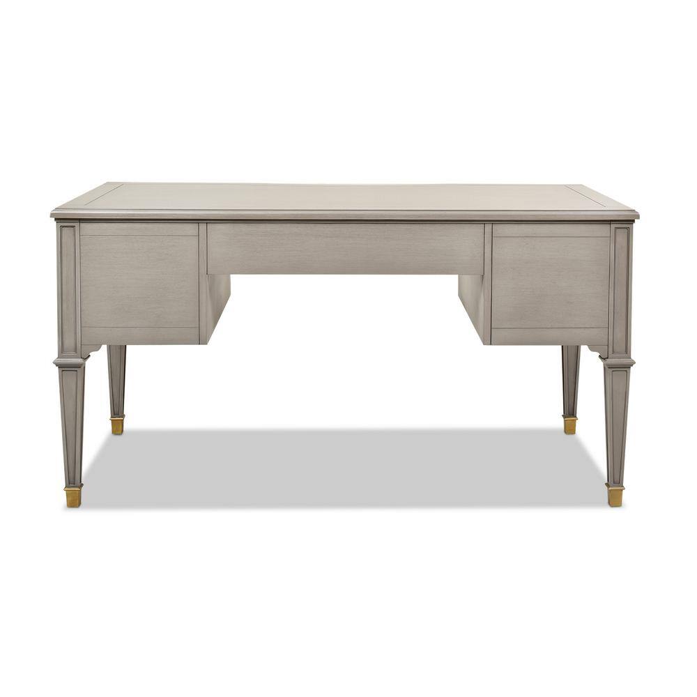 Gray Executive Wood Desk with Drawer and Gold Accents