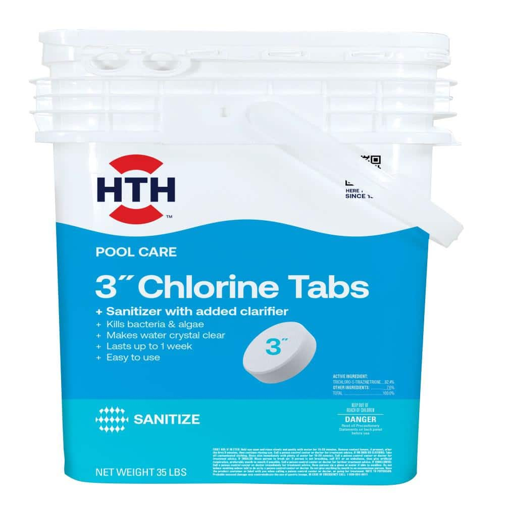 HTH 3 in. 35 lbs. Pool Care Chlorine Tablets (Wrapped Tabs) (80 oz. x 7 ...