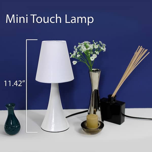 Simple Designs 11.5 in. White Mini Touch Table Lamp Set with