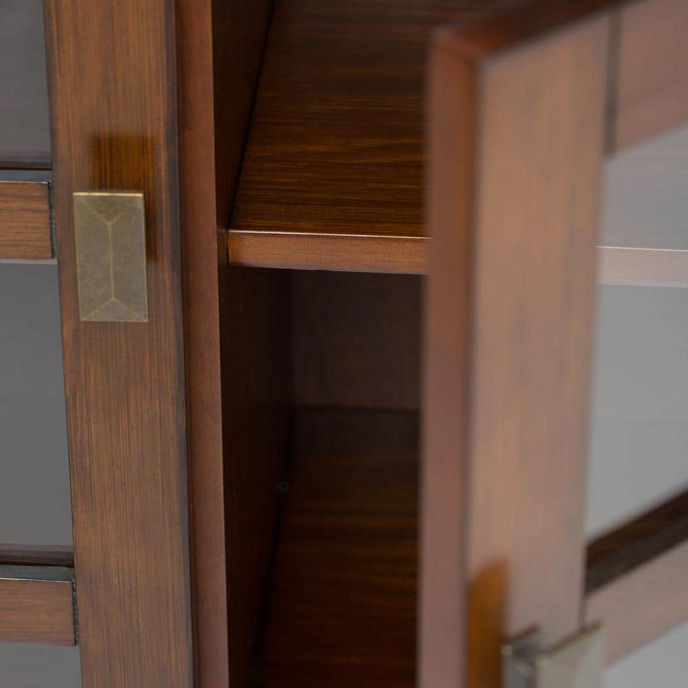 Russet Brown Solid Wood Medium Storage Cabinet with Glass Doors