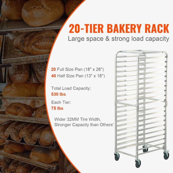 SVOPES 20-Tier Bun Pan Rack, Aluminum Bakery Storage Trolley with