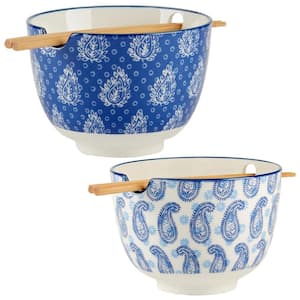 Carnival Blue 24.92 fl. oz. Multi-Colored Porcelain Soup Bowls (Set of 2)