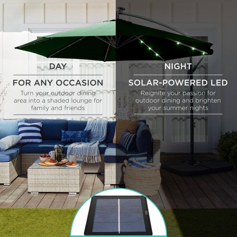 10ft Green Polyester Market Patio Umbrella with Adjustable Tilt and LED Lights