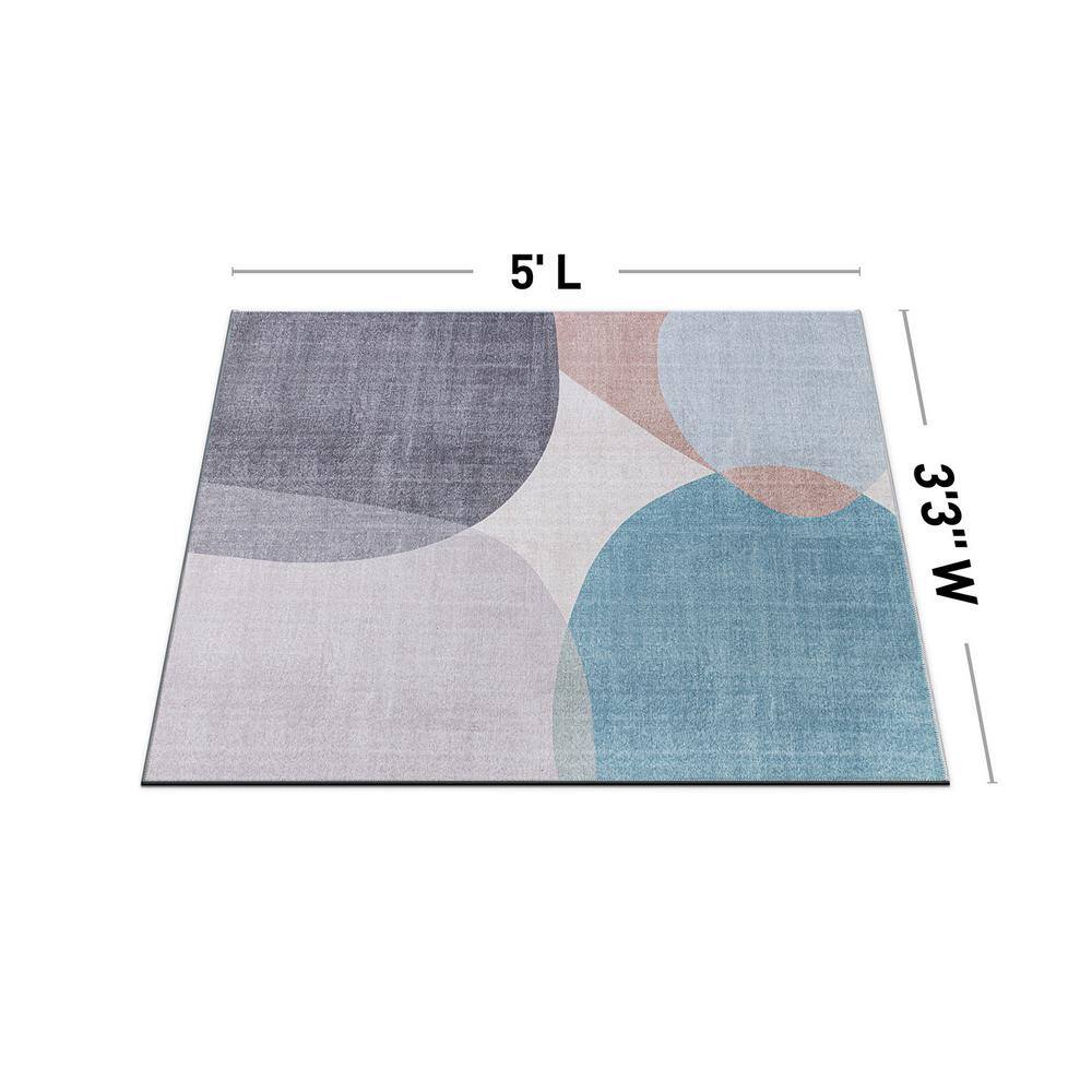 Contemporary Multicolor Geometric Flat Woven Machine Washable Rug