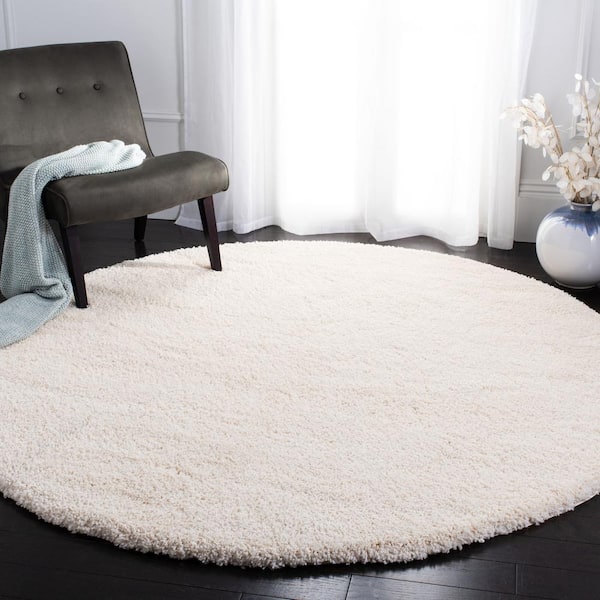 Shag 8 ft. x 8 ft. Ivory Solid Color Round Rug