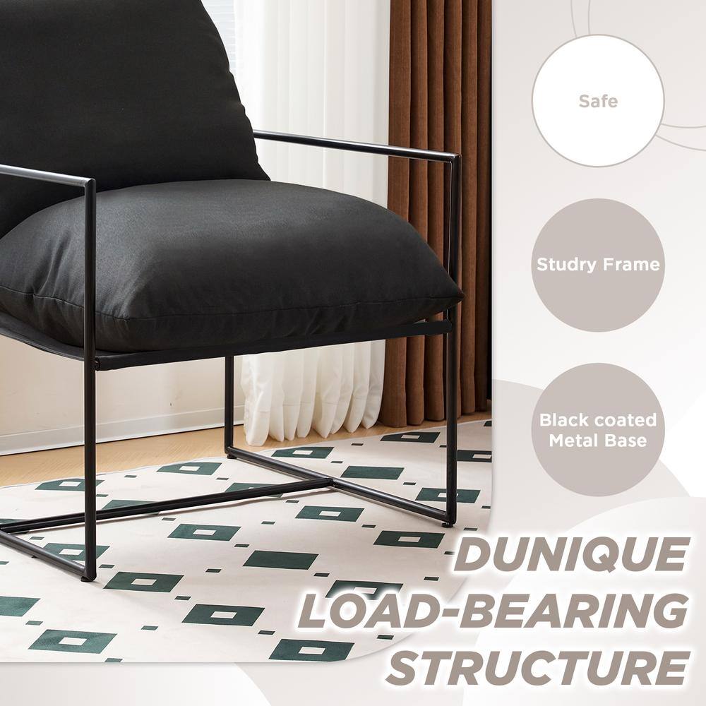 Black Microfiber Metal Frame Modern Accent Chair