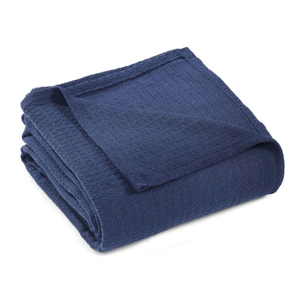 Waffle Weave Navy Blue Honeycomb Knit Soft Textured All-Season Cotton King Blanket
