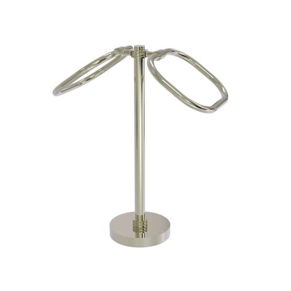 Allied Brass Freestanding 2-Ring Oval Towel Ring with Dotted Accents in Polished Nickel