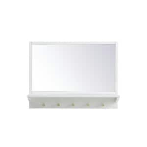 Homfa Wall Mirror with Shelf, 3 Hanging Hooks of Wood Frame