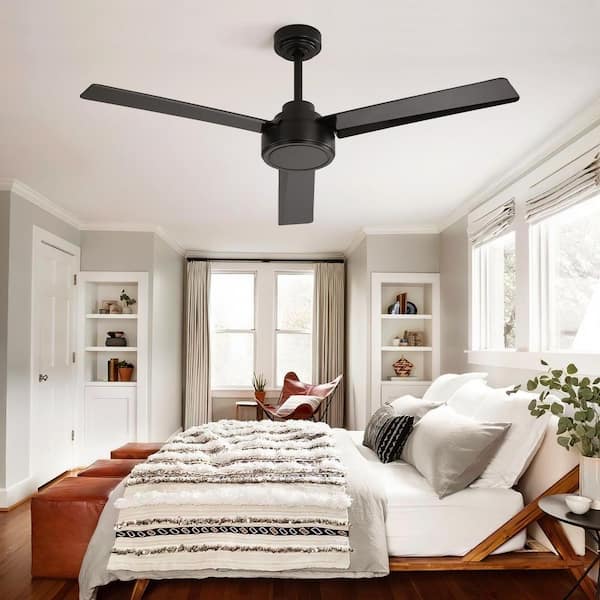 52 in. Black Indoor Farmhouse Downrod Mount Ceiling Fan with Remote Control for Living Room