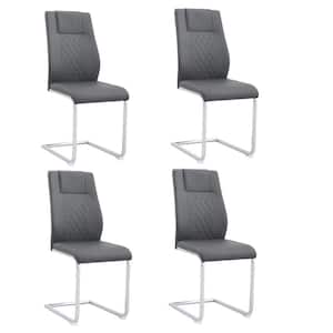 Gray Faux PU Leather Dining Chairs with Metal Legs Set of 4