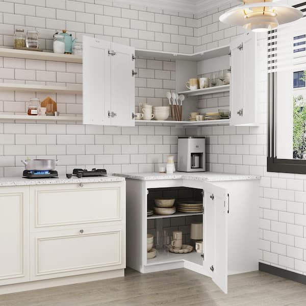 40 in. W x 24.2 in. D x 34.6 in. H Ready to Assemble Wood Wall and Base Kitchen Cabinet Set in White with Corner Design