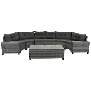 8-Piece Gray Wicker Outdoor Sectional Set with Gray Cushions