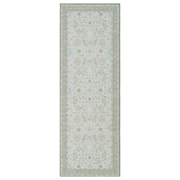 Aure Chenille Sage 2 ft. x 8 ft. Woven Floral Polyester Area Rug