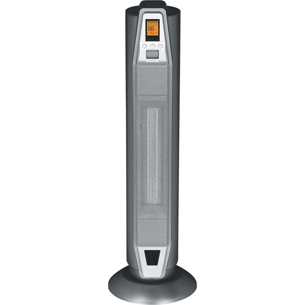 Silver 28.5" Ceramic Tower Heater with Thermostat and Remote