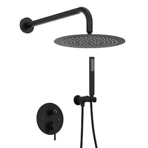 1-Spray Patterns with 2.5 GPM 10 in. Wall Mount Dual Shower Head Hand Shower Faucet in Matte Black (Valve Included)