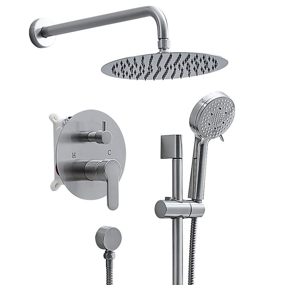 5-spray 10 in. Dual Round Wall Mount Shower Head and Handheld Shower Head with Slide Bar in Brushed Nickel price history on PriceWatchPro