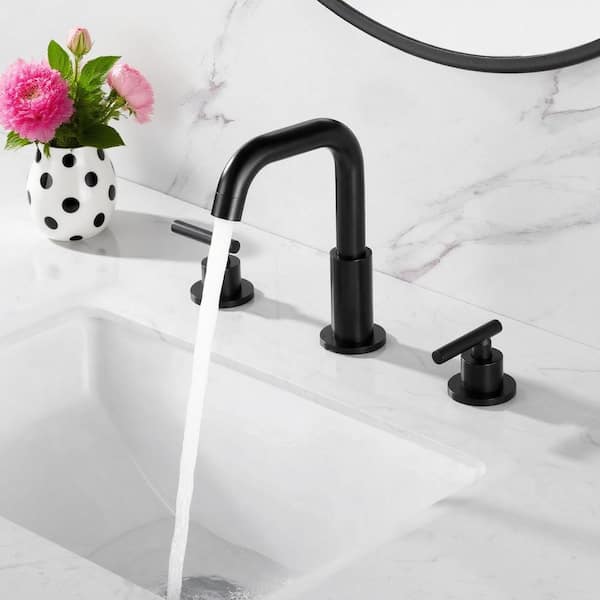 Vara 8 in. Widespread Double-Handle 8.11 in. H High-Arc 360°swivel Spout Bathroom Sink Faucet in Matte Black