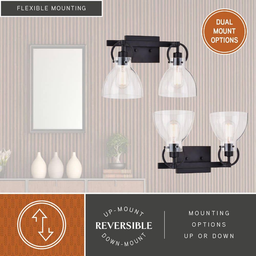Matte Black Steel 2-Light Dimmable Vanity Fixture