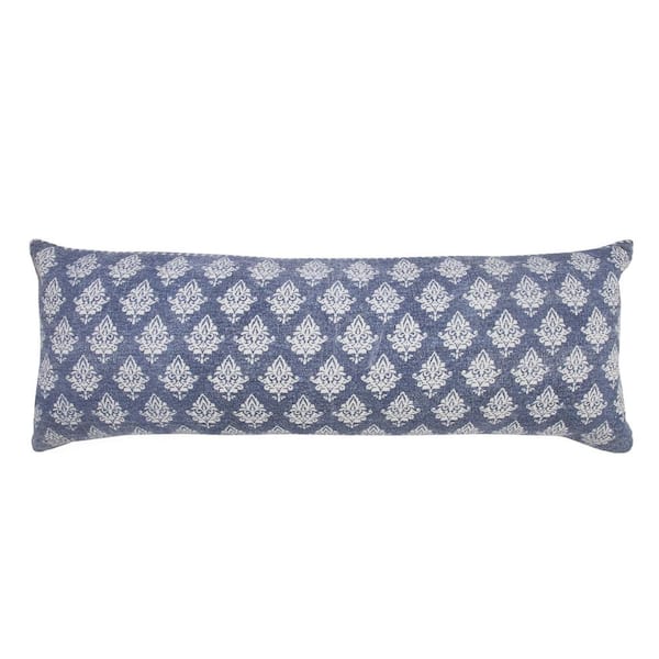 Unbranded Traditional Vintage Indigo Blue / White 14 in. x 36 in. Fairytale Motif Bordered Indoor Throw Pillow