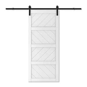 30 in. x 84 in. White 4 Lite Wave Pattern Finished MDF Sliding Barn Door with Hardware Kit and Soft Close