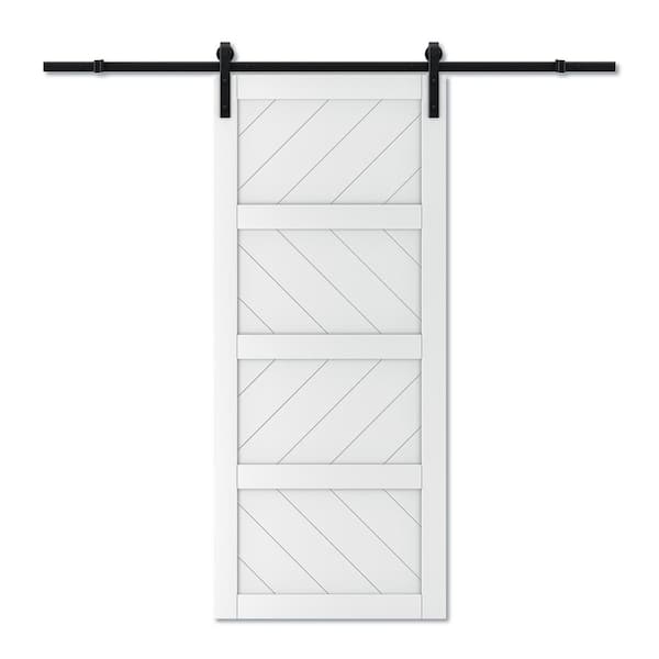 ARK DESIGN 36 in. x 84 in. White 4 Lite Wave Pattern Finished MDF Sliding Barn Door with Hardware Kit and Soft Close