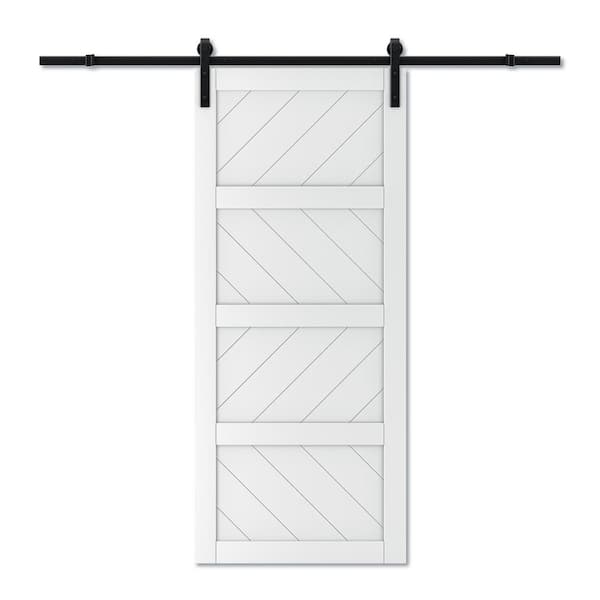 ARK DESIGN 36 in. x 84 in. 4-Lites White Wave MDF Barn Door Slab with Installation Hardware Kit