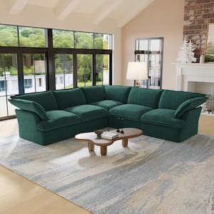 122.6 in. Green Flared Arm 5-Piece Linen Modular Down-Filled Free Combination Sectional Sofa