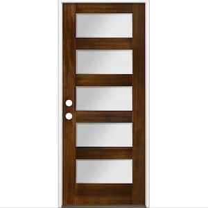 36 in. x 80 in. Modern Douglas Fir 5-Lite Right-Hand/Inswing Frosted Glass Provincial Stain Wood Prehung Front Door