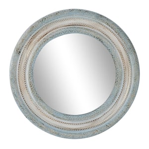 36 in. x 36 in. Carved Round Framed Beige Floral Wall Mirror