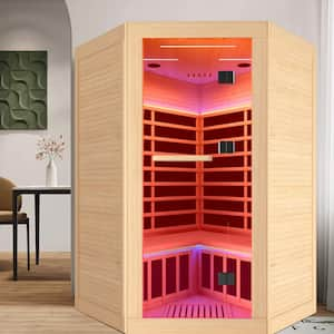 Felixo 2-Person Indoor Canadian Hemlock Pentagonal Infrared Sauna with 9 Carbon Crystal Heaters and Chromotherapy Lights