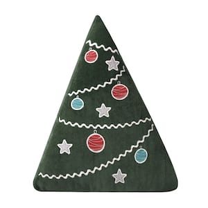 Santa Claus Lane Green Corduroy Embroidered Christmas Tree Shape 13 in. x 16 in. Throw Pillow