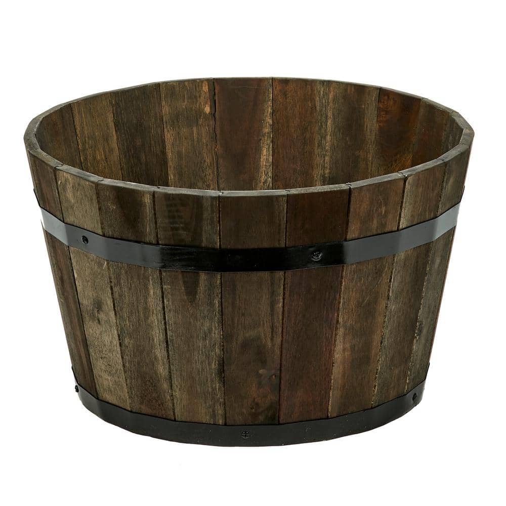 18 in. Dia x 11 in. H Brown Wood Bucket Barrel