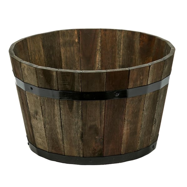 Unbranded 18 in. Dia x 11 in. H Brown Wood Bucket Barrel