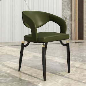 Entice Modern Dining Chairs Upholstered Leather Seat Curved Back With Black Iron Legs in Green