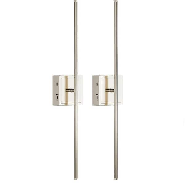 350° Rotate Nickel Dimmable Wireless Integrated LED Wall Sconce with Remote, Sconce Wall Decor for Living Room (2-Pack)
