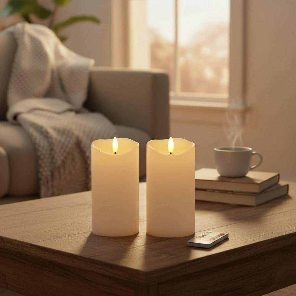 Ivory White Waterproof Flickering LED Pillar Battery Operated