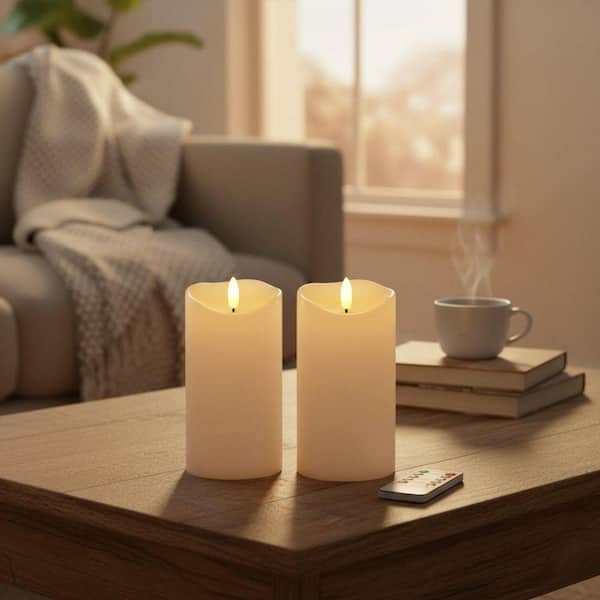 Ivory White Waterproof Flickering LED Pillar Battery Operated
