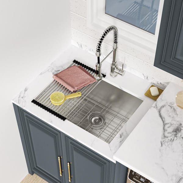 24 in. W x 18 in. D Undermount Stainless Steel Laundry/Utility Sink with Bottom Grid