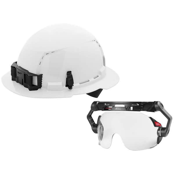Milwaukee BOLT White Type 1 Class C Full Brim Vented Hard Hat with 4-Point Ratcheting Suspension with Dual Coat Lens Eye Visor