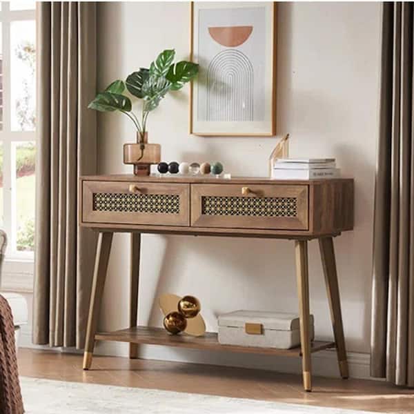 Edwin's Choice 41.9 in. Rustic Oak Rectangle Wood Console Table