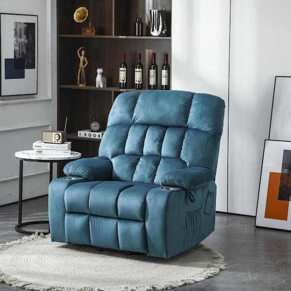 Riva Big and Tall Dark Green Cotton Power Lift Recliner Chair with Heat and Massage, Dual Remote, Wide Seat for Elderly